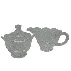 VTG Clear Cut Glass Sugar & Creamer Set | Scalloped Edge Pressed Crystal 4.5"